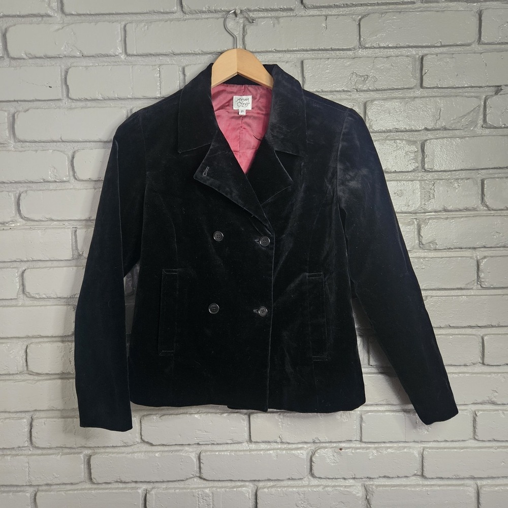 Margaret O'Leary Womens Blazer P Black Velvet Silk Lined Double Breasted
